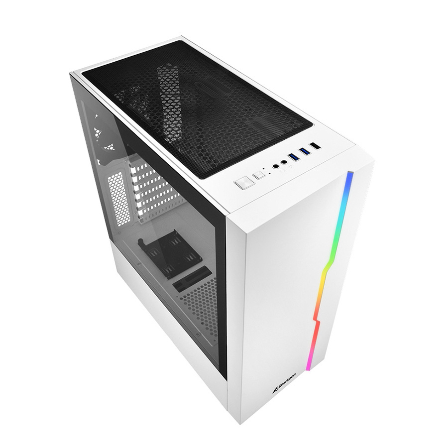 Kućište SHARKOON gaming, RGB Slider, ATX, 1x120mm fan, white, Tempered Glass