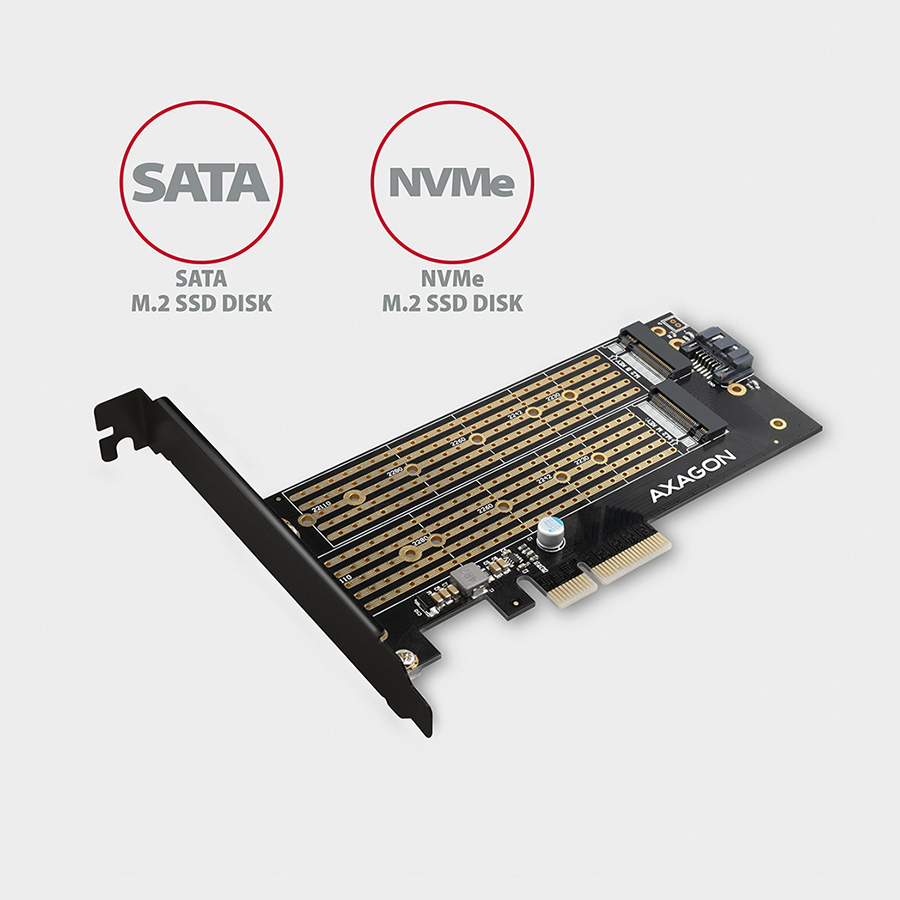 Kontroler PCI-Express CON PCIe 3.0x4 to Dual M.2 (NVMe + SATA), LP, PCEM2-D, AXA