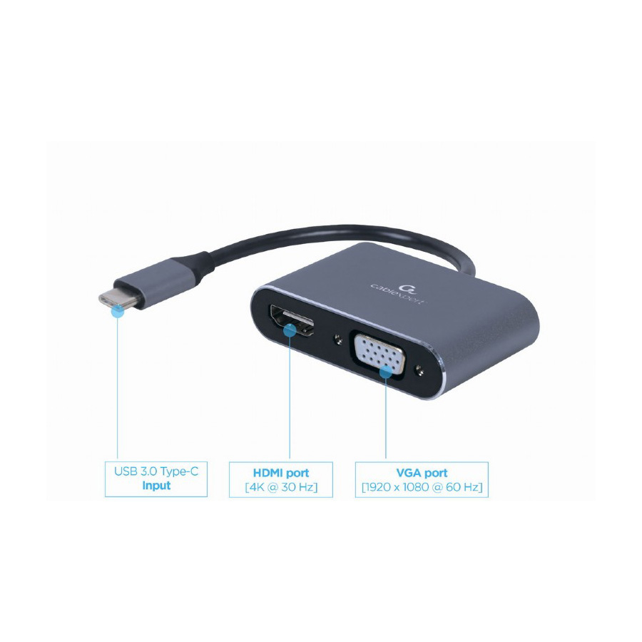 Type-C to HDMI + VGA, adapter kabl, GEMBIRD A-USB3C-HDMIVGA-01