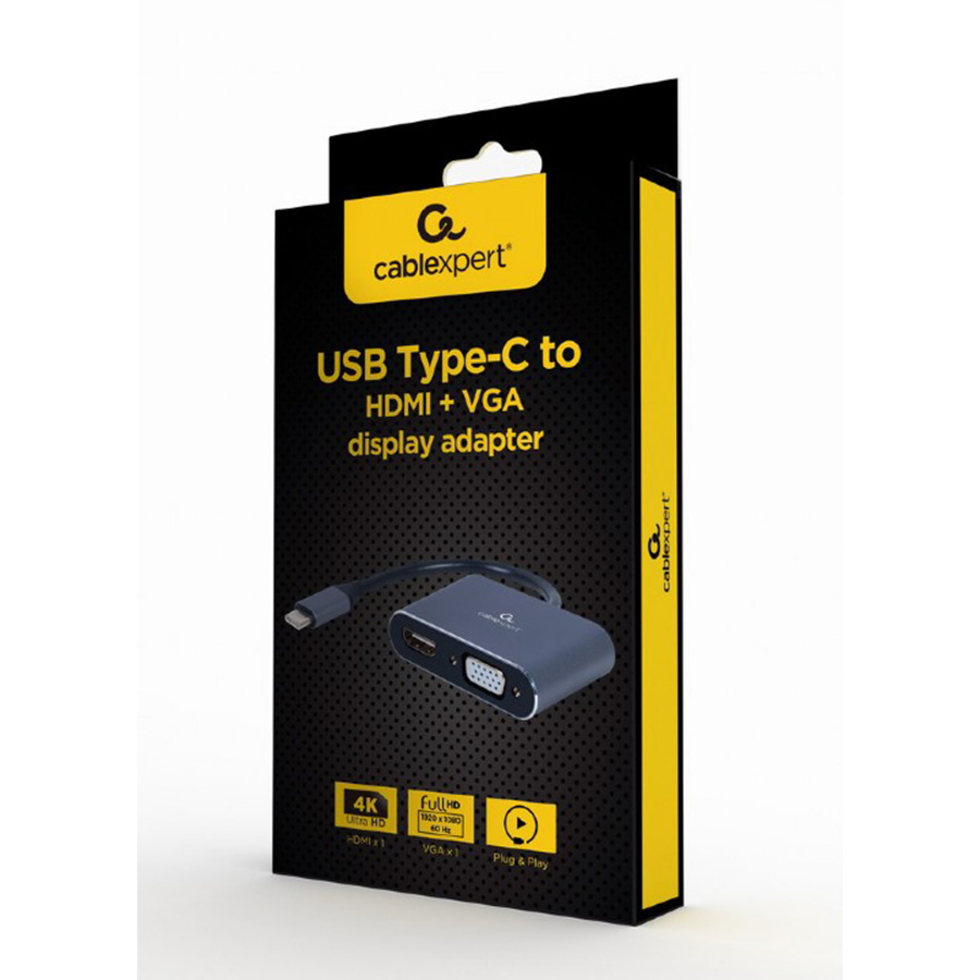Type-C to HDMI + VGA, adapter kabl, GEMBIRD A-USB3C-HDMIVGA-01