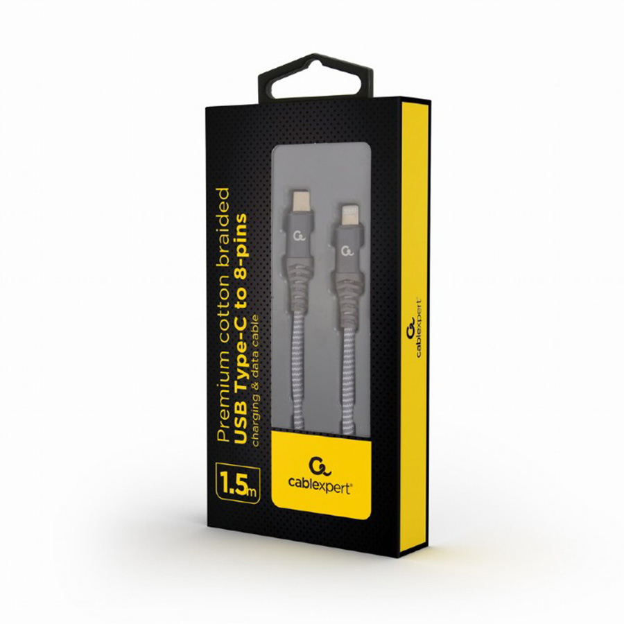 USB 2.0 kabl Premium cotton braided Type-C to 8-pins lightning iPhone charging & data cable, 1.5 m CC-USB2B-CM8PM-1.5M