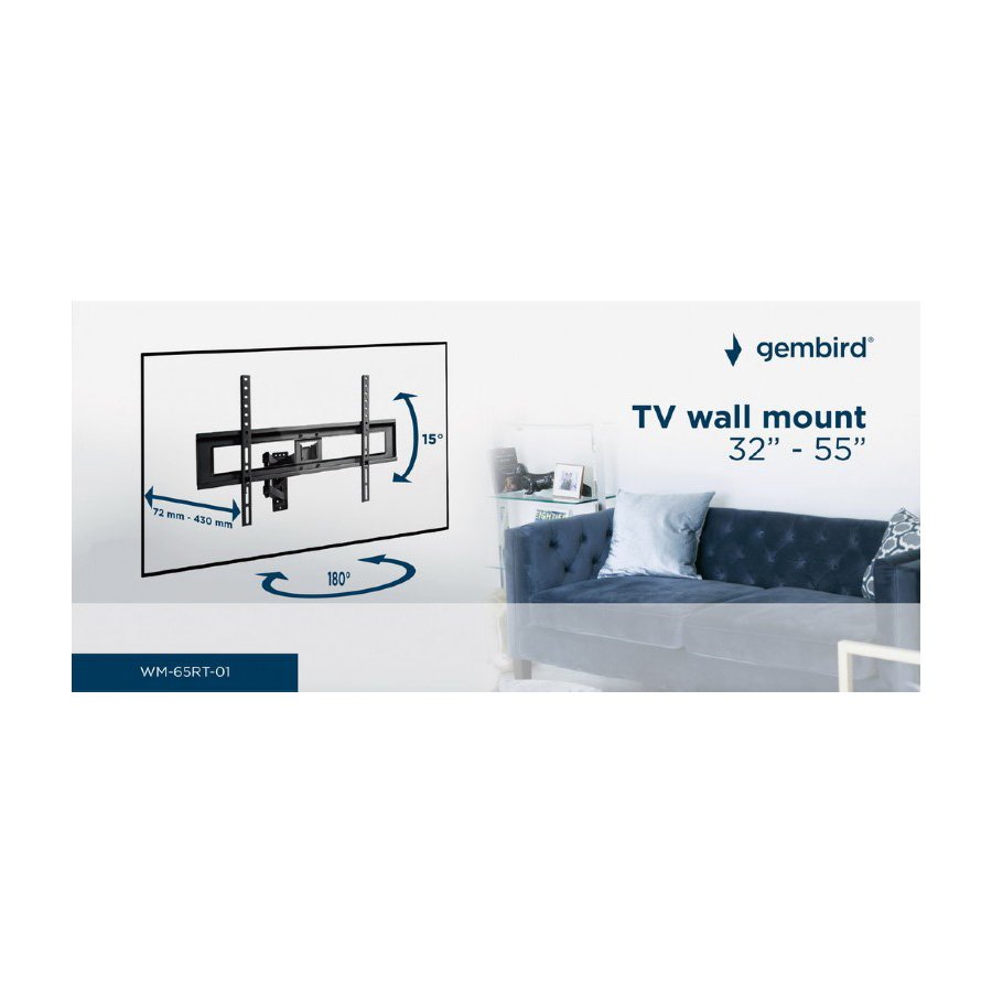 Zidni nosač GEMBIRD WM-65RT-03 rotacija & nagib, 32”-65” 40kg