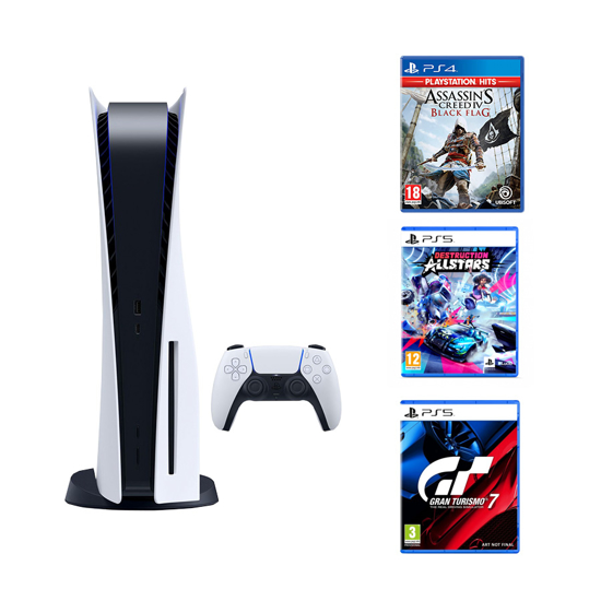 Picture of PlayStation 5 B chassis + Gran Turismo 7 Standard Edition PS5 + Assassin"s Creed 4 Black Flag HITS + Destruction AllStars PS5