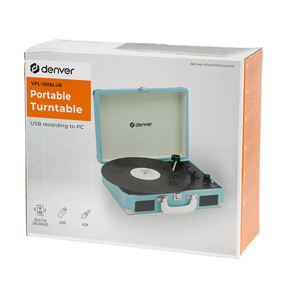 Denver gramofon VPL-120 , USB, zvučnici 2 x 1W, audio out, 331/3rpm, 45rpm or 78rpm, PC recording,plavi