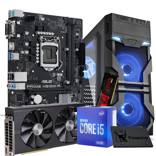 Picture of GNC GAMER WOLF i5-10400F 2.90GHz up to 4.30 GHz, MB  H510M, RAM 16GB DDR4 2666Mhz, RADEON RX 570 16G, SSD 480GB,SHARKOON gaming, VG7-W blue, ATX, 3x12