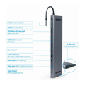 Picture of Docking station USB adapter Type-C 9-in-1 multi-port adapter, USB hub + HDMI + VGA + PD + card reader + LAN + audio, space grey GEMBIRD A-CM-COMBO9-01