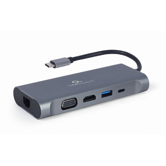 Picture of Docking station USB adapter Type-C 7-in-1 multi-port adapter Hub3.0 + HDMI + VGA + PD + card reader + stereo audio, space grey GEMBIRD A-CM-COMBO7-01
