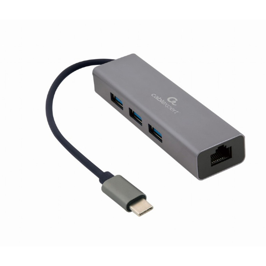 Picture of Docking station GEMBIRD USB adapter Type-C  Gigabit ethernet 3-port + USB hub 3.1 A-CMU3-LAN-01