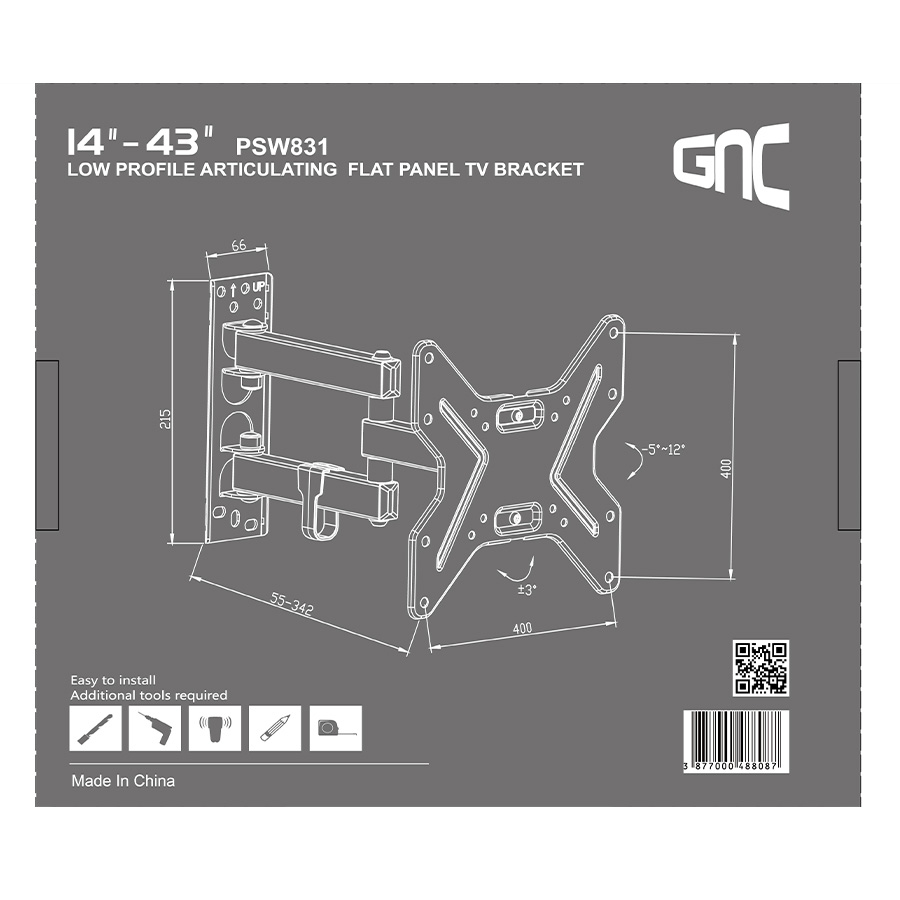 Zidni nosač GNC PSW831, 14-43", 25kg, VESA 200x200, nagib