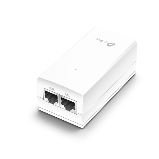 Picture of TP-LINK TL-POE2412G 24V Passive POE adapter, maximum 12W power supply, 2 Giga Ethernet port, AC 100-120V~50/60Hz input, support wall mounting.
