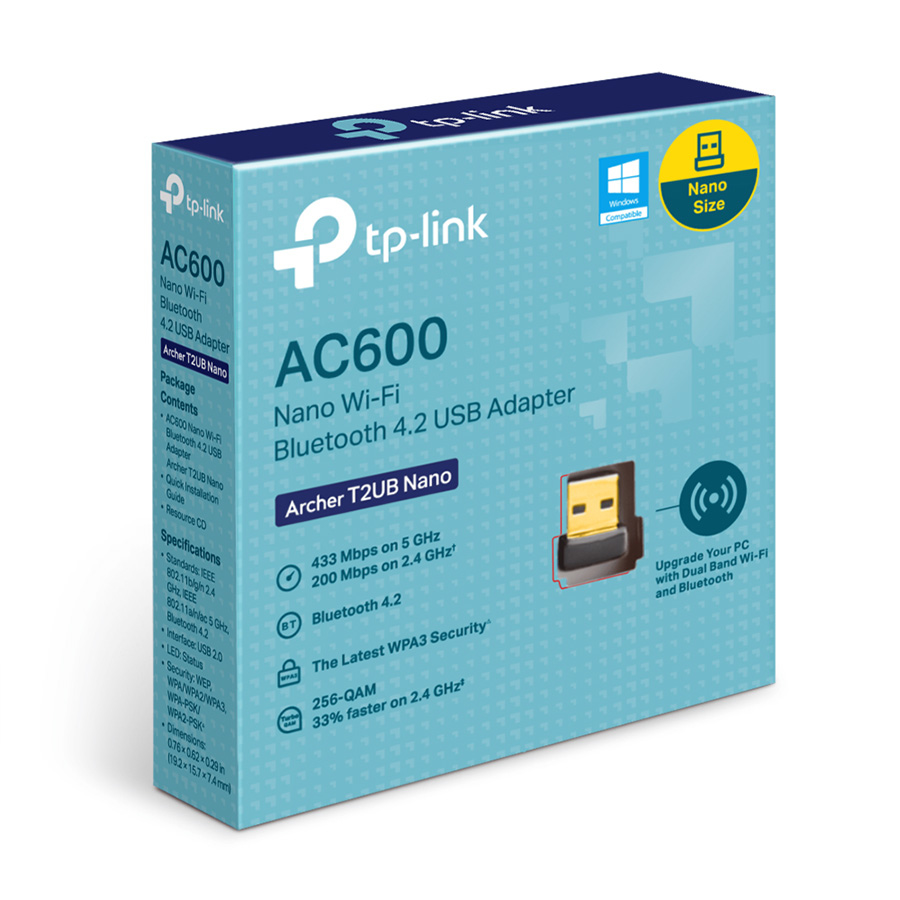 TP-Link TP-Link Archer T2UB Nano AC600 Nano Dual Band Wi-Fi Bluetooth 4.2 USB, 433 Mbps na 5 GHz + 200 Mbps na 2,4 GHz, USB 2.0, ARCHER-T2UB-NANO