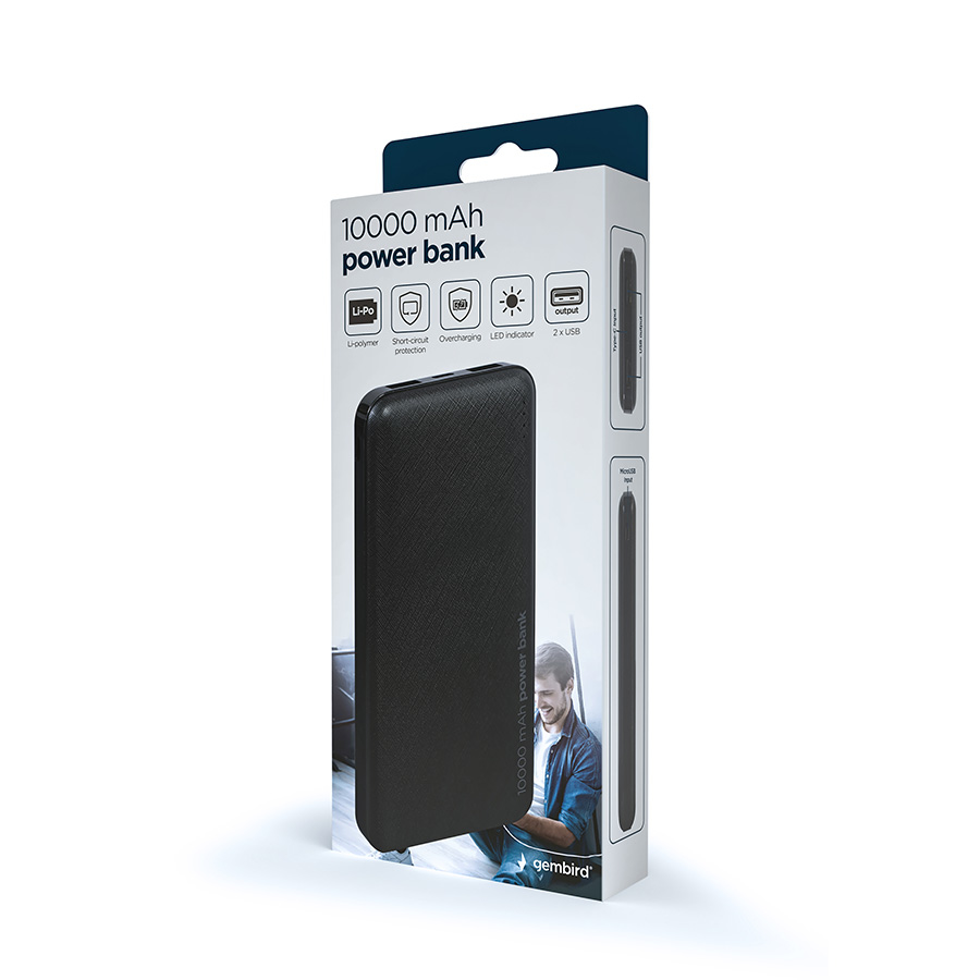 Gembird Ext.baterija 10000mAh, Powerbank, PB10-02, black