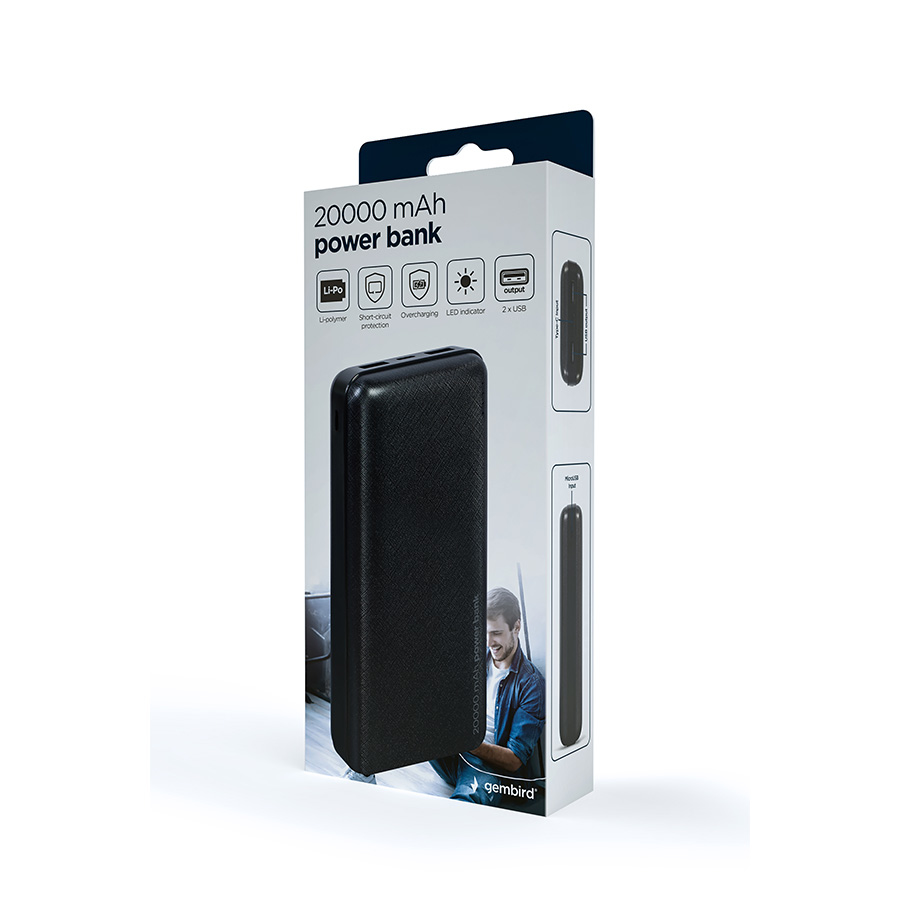 Gembird Ext.baterija 20000mAh, Powerbank, PB20-02, black
