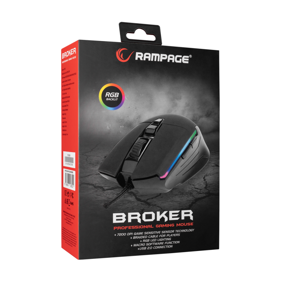 Miš gaming RAMPAGE SMX-52 BROKER black, USB, RGB,7200dpi
