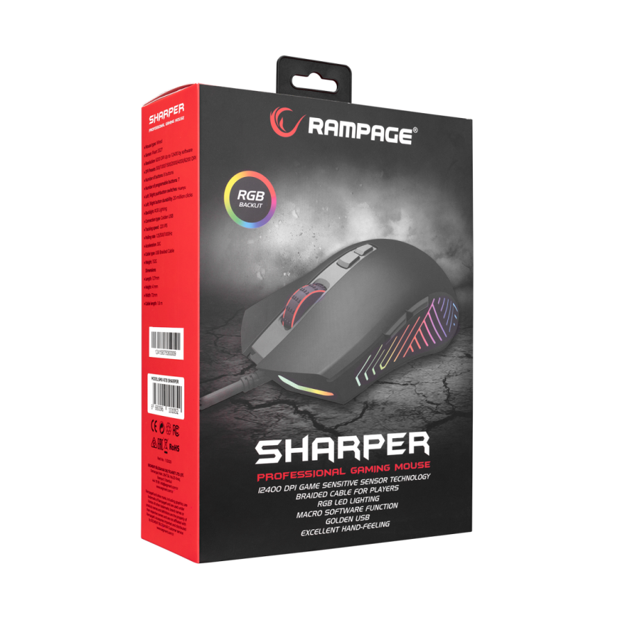 Miš gaming RAMPAGE SMX-R78 SHARPER FULL RGB 12400dpi macro, profesionalni E-SPORT