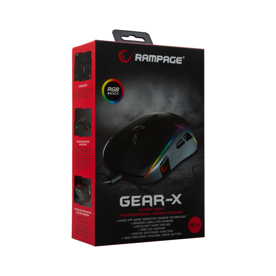 Miš gaming RAMPAGE SMX-R115 GEAR-X profesionalni, 6400dpi, pokretno RGB pozadinsko osvjetljenje, macro