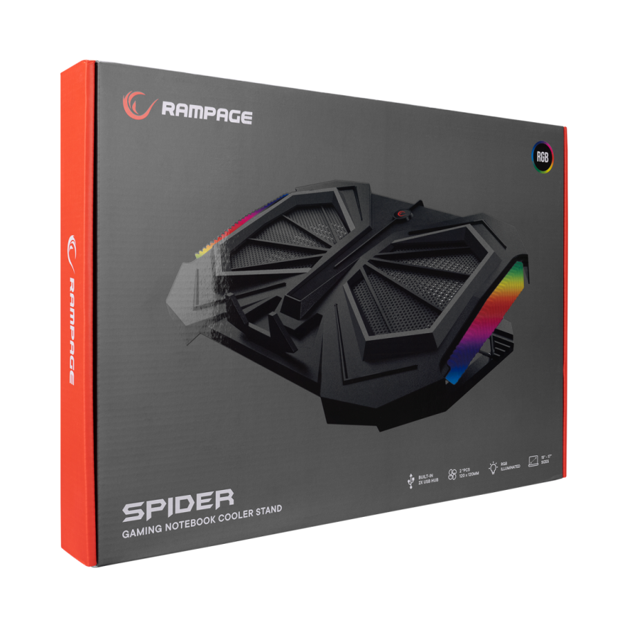 Postolje za notebook gaming RAMPAGE 15"-17"Addison AD-RC11 SPIDER black, ventilator 2x, USB 2x, RGB