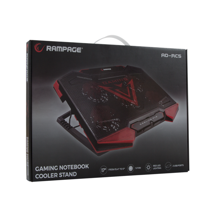 Postolje za notebook gaming RAMPAGE 15"-17", Addison AD-RC5 black, 5 ventilatora i 2 USB