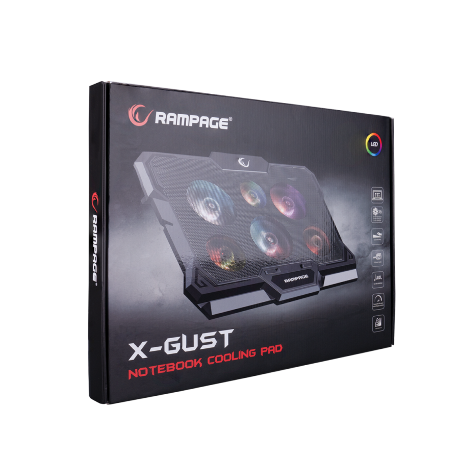 Postolje za notebook gaming RAMPAGE AD-RC10 X-GUST black,ventilator 6x, Rainbow, 35084