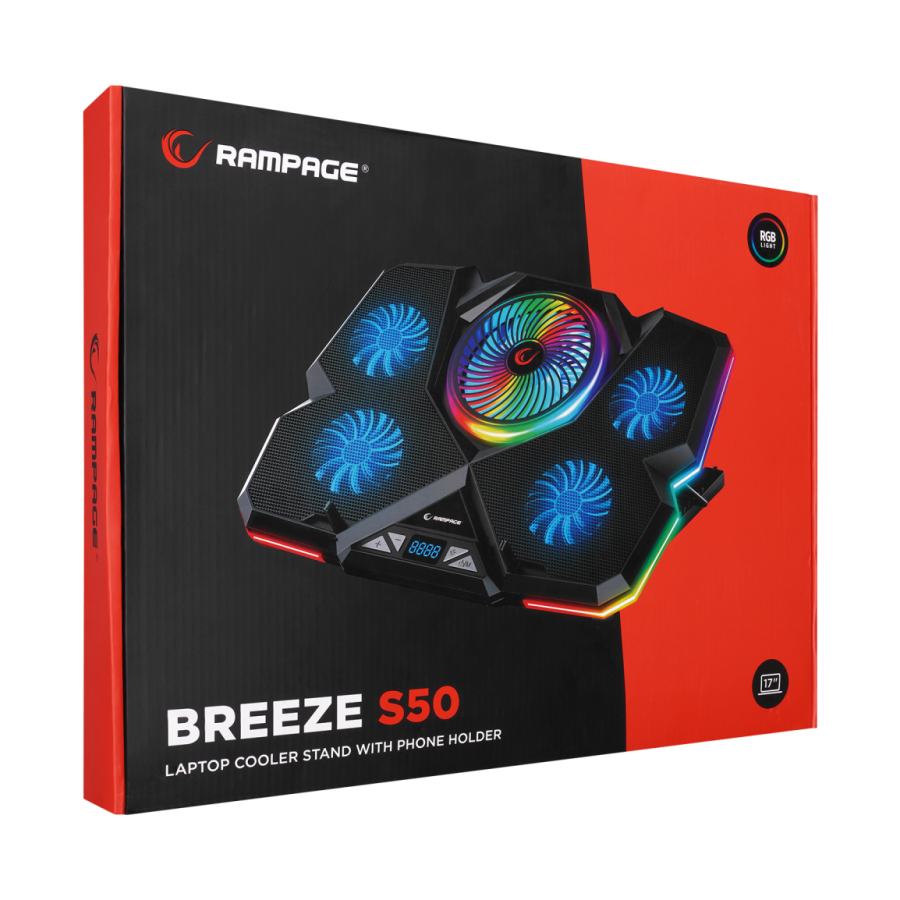 Postolje za notebook sa držačem za telefon gaming RAMPAGE Breeze S50, ventilator 5x, RGB