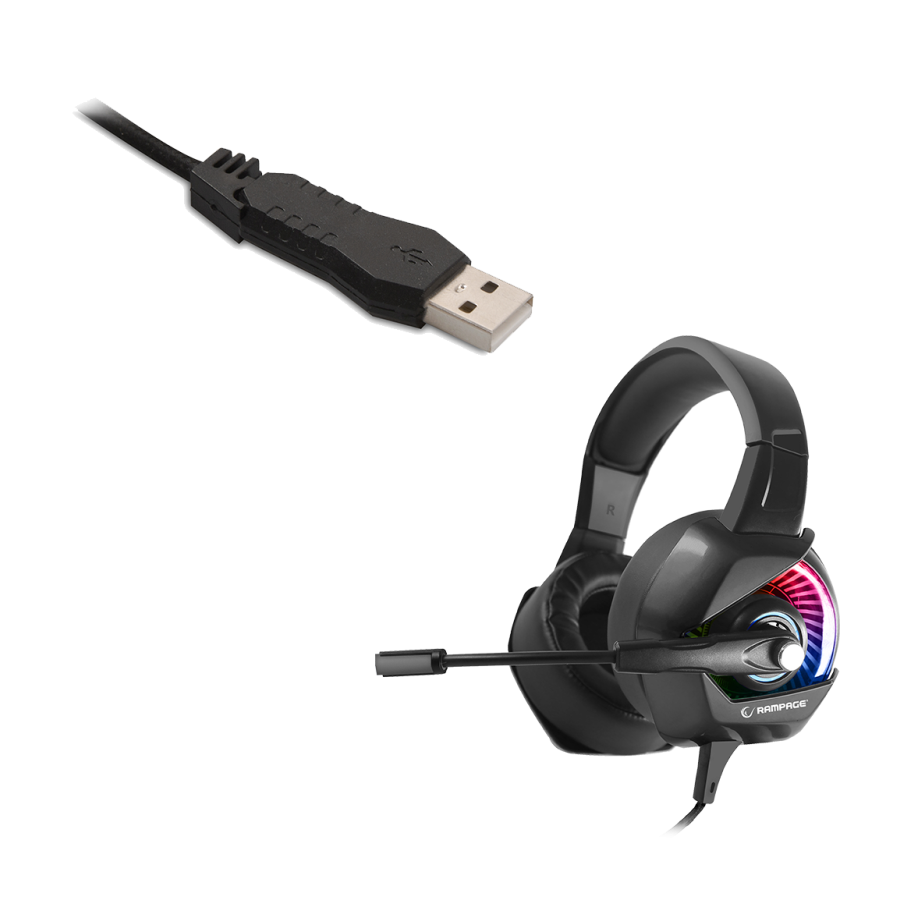 Slušalice sa mikrofonom gaming RAMPAGE RM-K66 TYPHOON black, PC/PS4, USB, 7.1, RGB LED