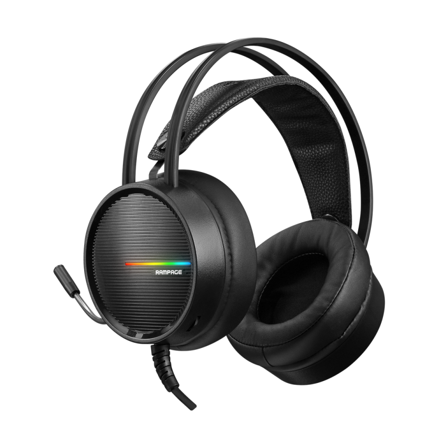 Slušalice sa mikrofonom gaming RAMPAGE RM-K3 CASHE PLUS, dugi mikrofon, USB 7.1, Rainbow LED, black, fleksibilne podesiva traka za glavu