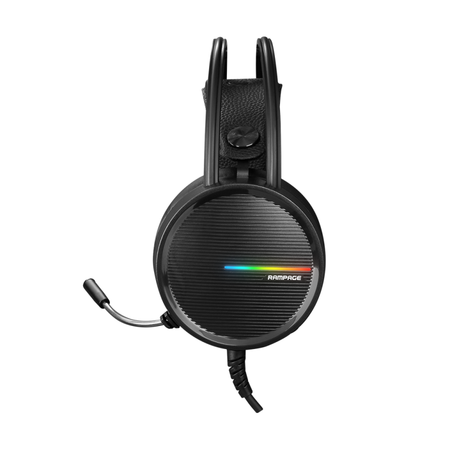 Slušalice sa mikrofonom gaming RAMPAGE RM-K3 CASHE PLUS, dugi mikrofon, USB 7.1, Rainbow LED, black, fleksibilne podesiva traka za glavu