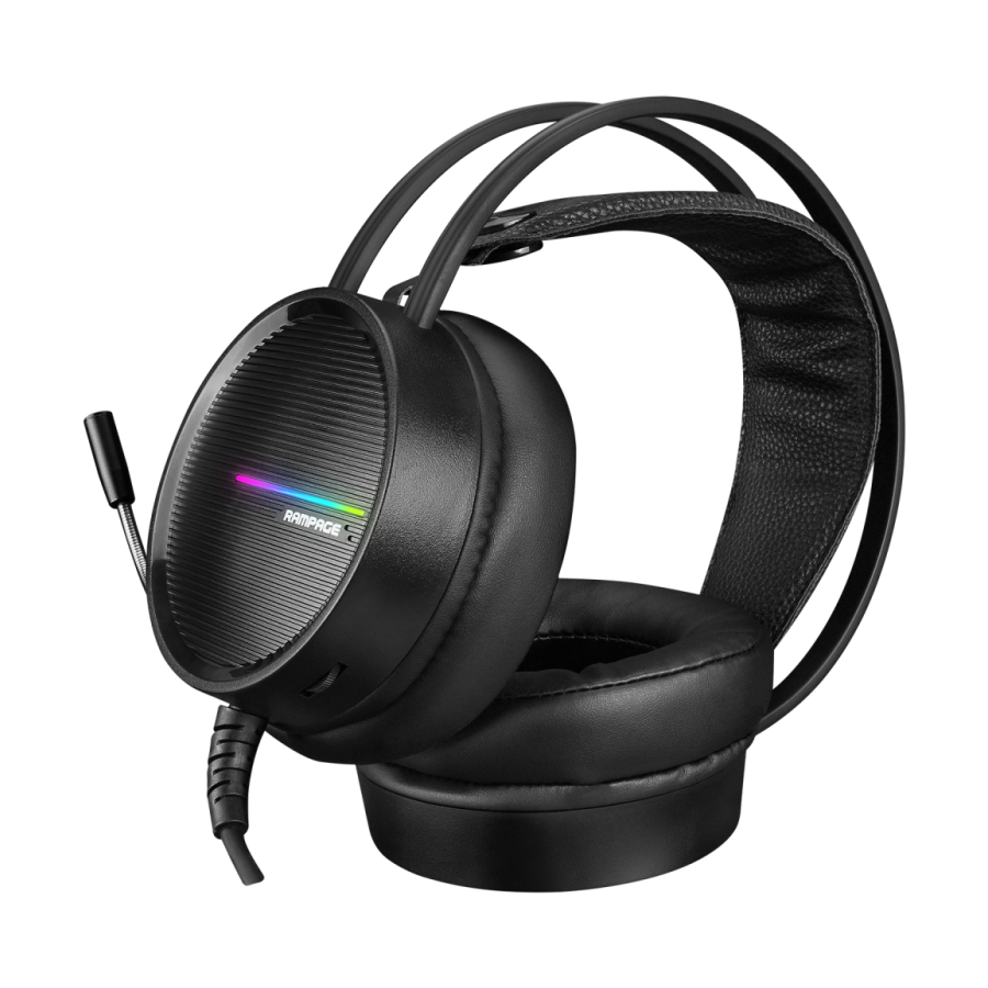 Slušalice sa mikrofonom gaming RAMPAGE RM-K3 CASHE PLUS, dugi mikrofon, USB 7.1, Rainbow LED, black, fleksibilne podesiva traka za glavu