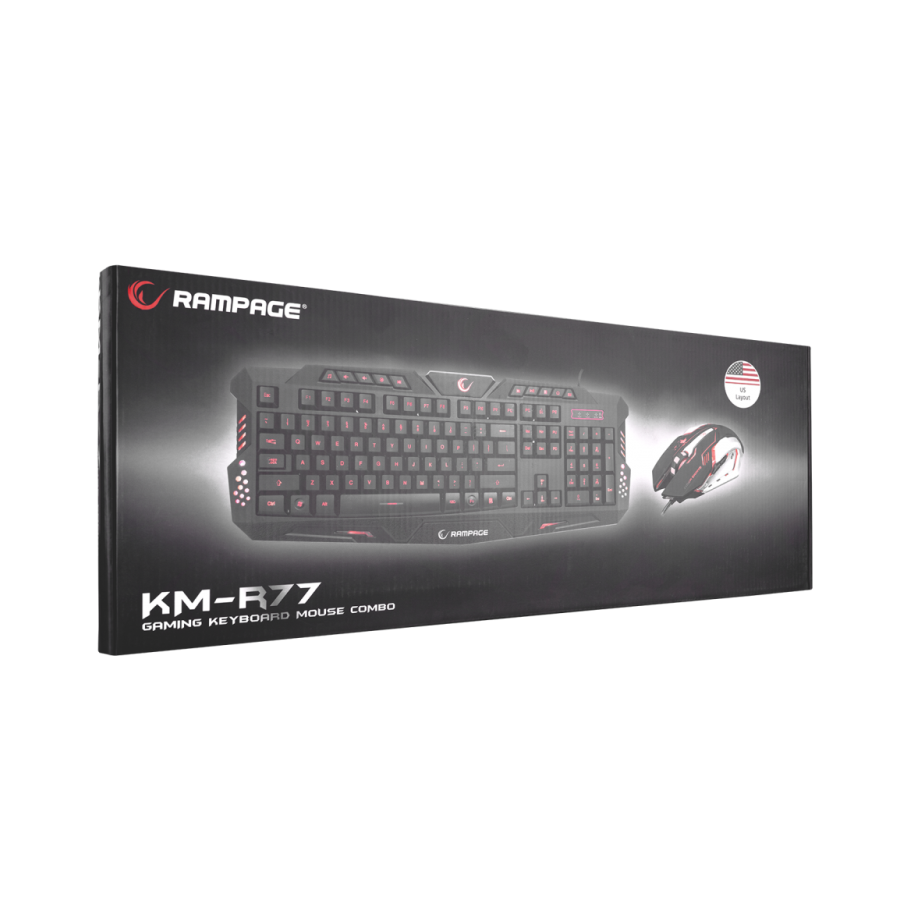 Tastatura + miš gaming RAMPAGE KM-R77 black, USB, LED, US Layout, multimedia
