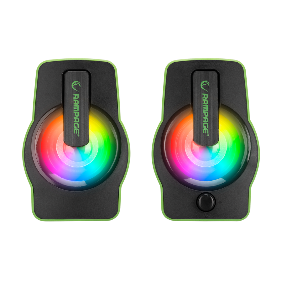 Zvučnici 2.0 gaming RAMPAGE RMS-G7 FALSETTO 2.0 6W RGB LED, green, 3,5mm + USB napajanje