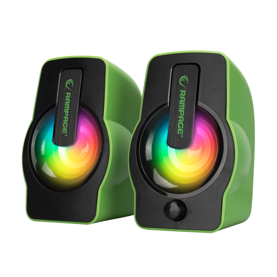 Zvučnici 2.0 gaming RAMPAGE RMS-G7 FALSETTO 2.0 6W RGB LED, green, 3,5mm + USB napajanje