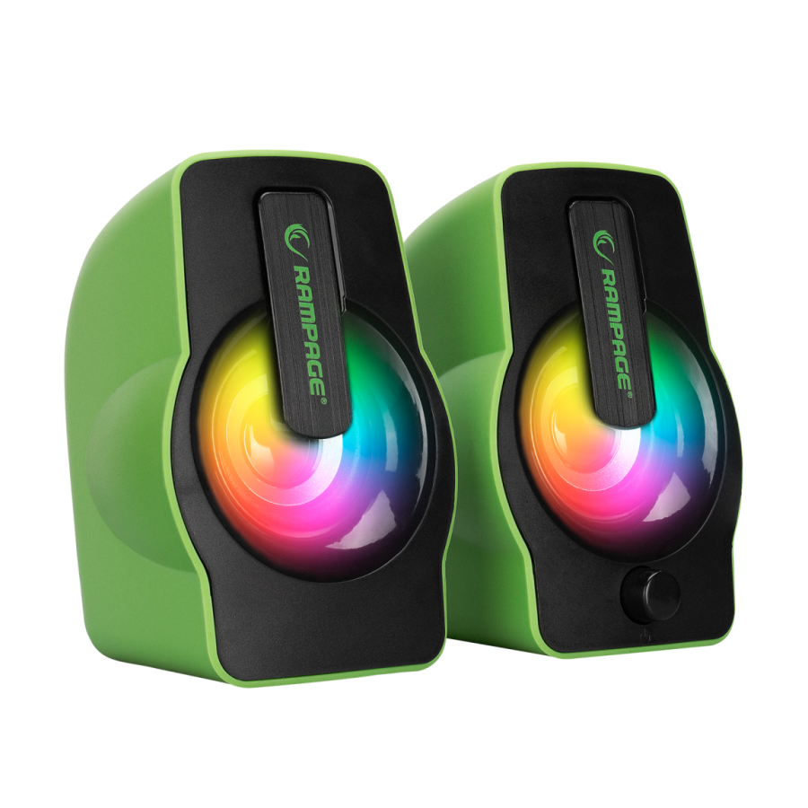 Zvučnici 2.0 gaming RAMPAGE RMS-G7 FALSETTO 2.0 6W RGB LED, green, 3,5mm + USB napajanje