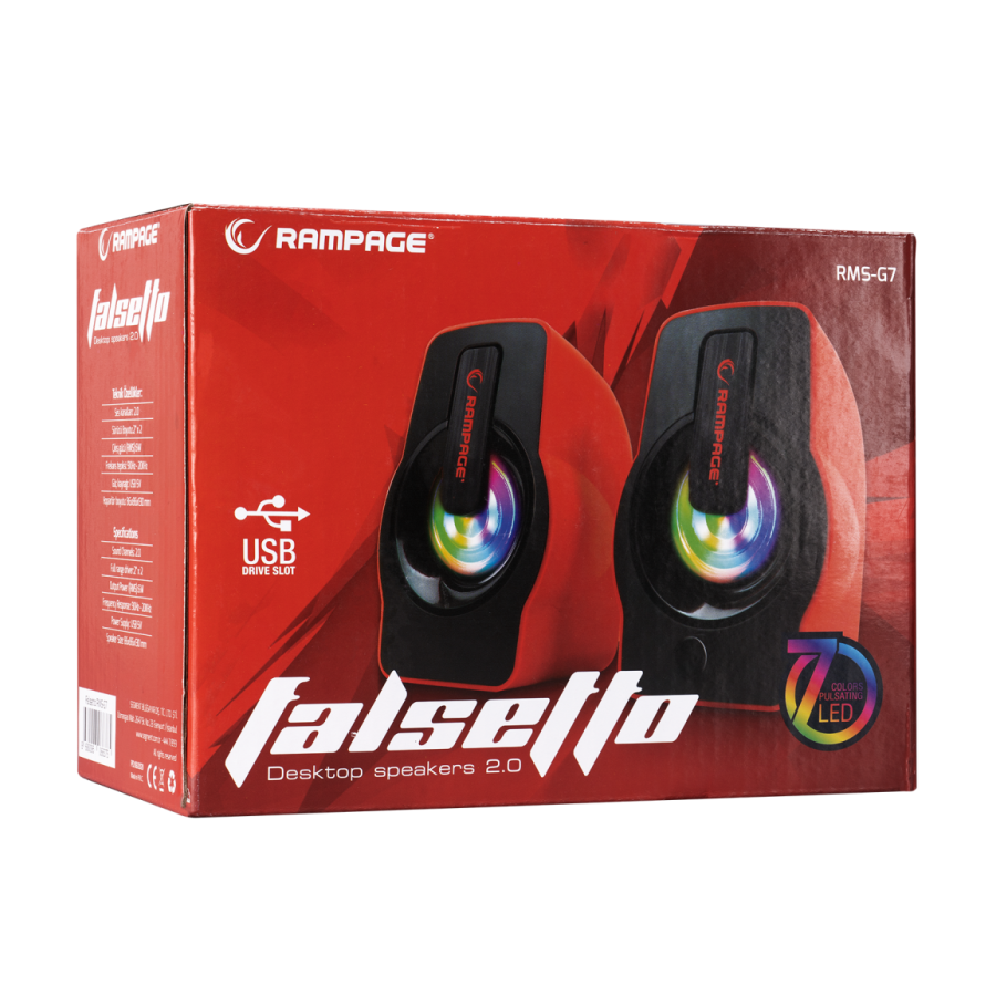 Zvučnici 2.0 gaming RAMPAGE RMS-G7 FALSETTO, 6W, RGB LED red, 3,5mm + USB napajanje, 30257