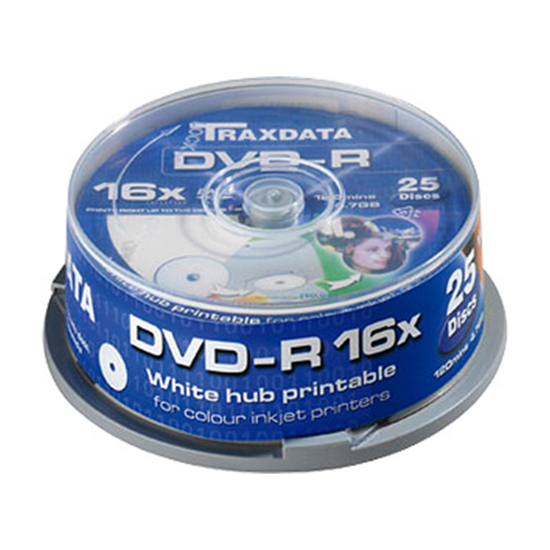 Picture of DVD-R TRAXDATA, 4.7GB, 16X, CAKE 25 kom full printable,white
