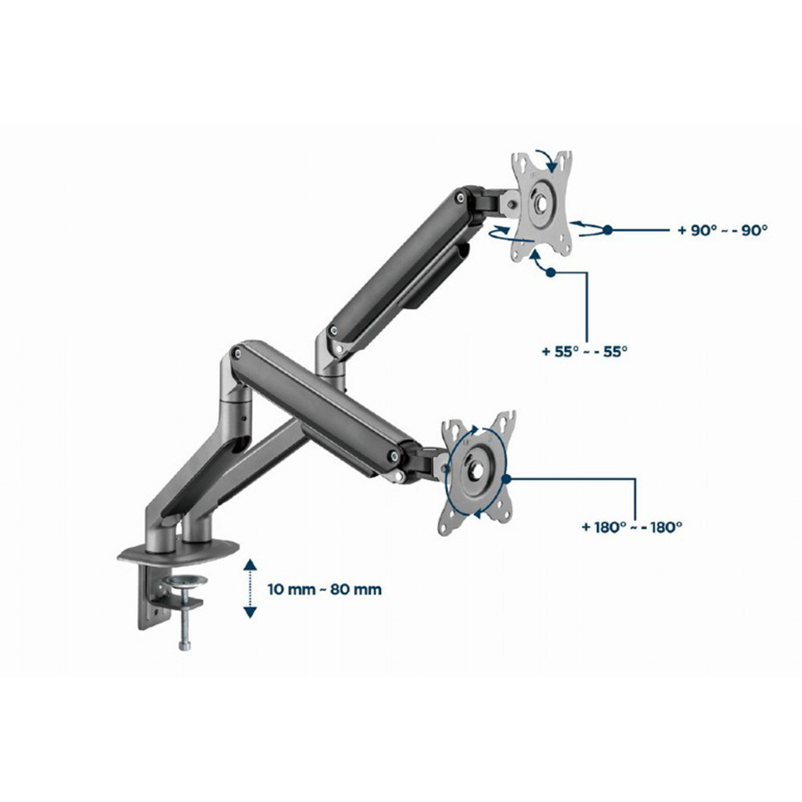 NOSAČ ZA DVA MONITORA GEMBIRD MA-DA2-05, up to 32", up to 9 kg