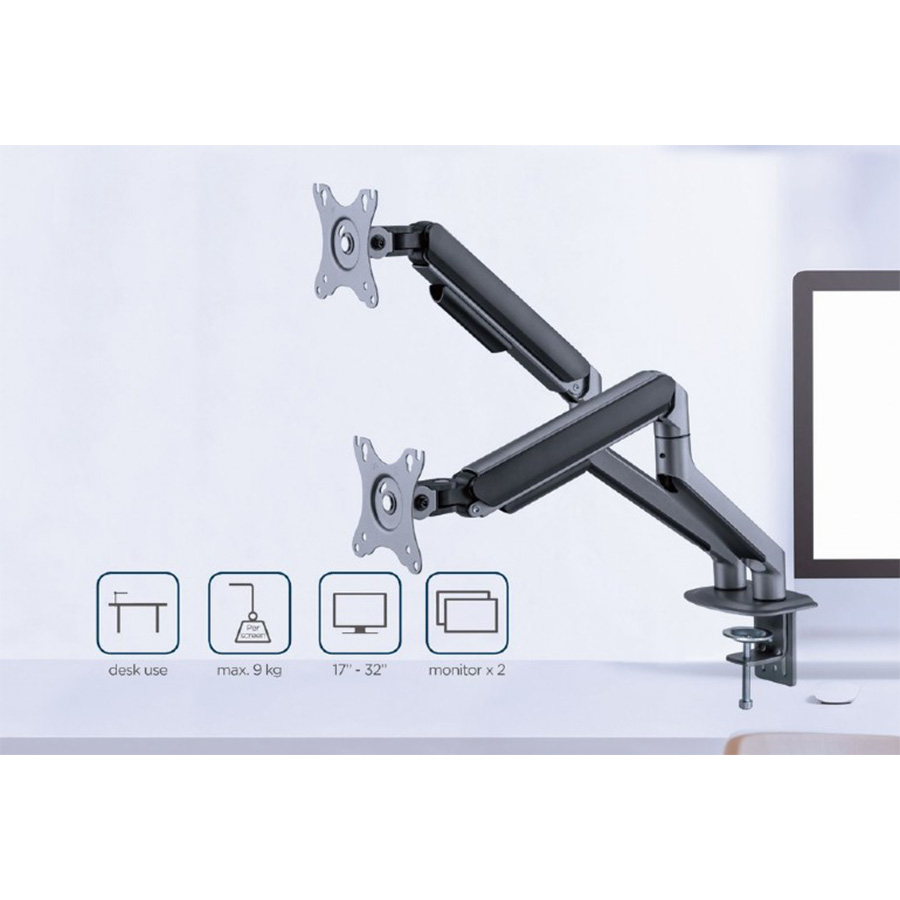 NOSAČ ZA DVA MONITORA GEMBIRD MA-DA2-05, up to 32", up to 9 kg