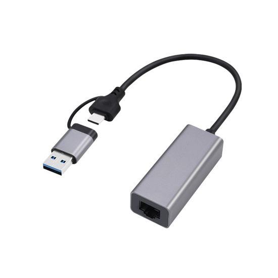 Picture of USB-A + Type-C to Ethernet LAN GEMBIRD USB 3.1 + type-C Gigabit network adapter, space grey, A-USB3AC-LAN-01