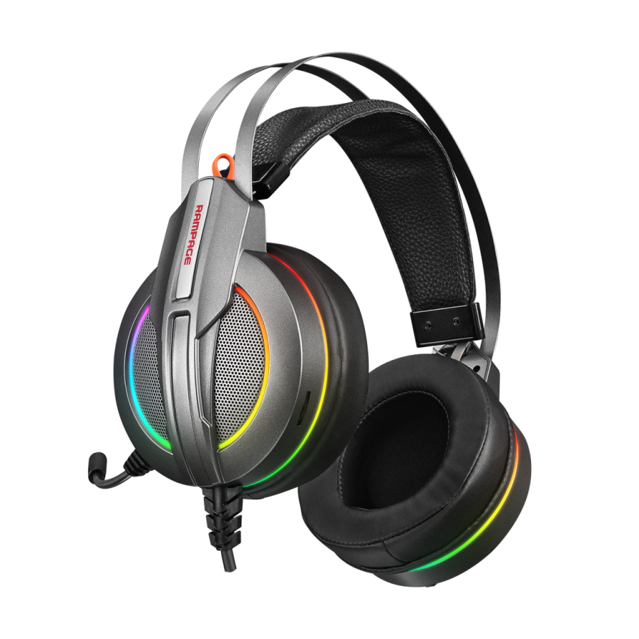 Slušalice sa mikrofonom gaming RAMPAGE RM-K6 STARK PLUS, metalic gray, USB, 7.1 surround, Double RGB, PC/PS4