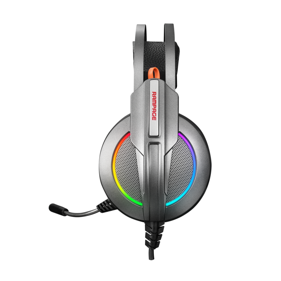 Slušalice sa mikrofonom gaming RAMPAGE RM-K6 STARK PLUS, metalic gray, USB, 7.1 surround, Double RGB, PC/PS4