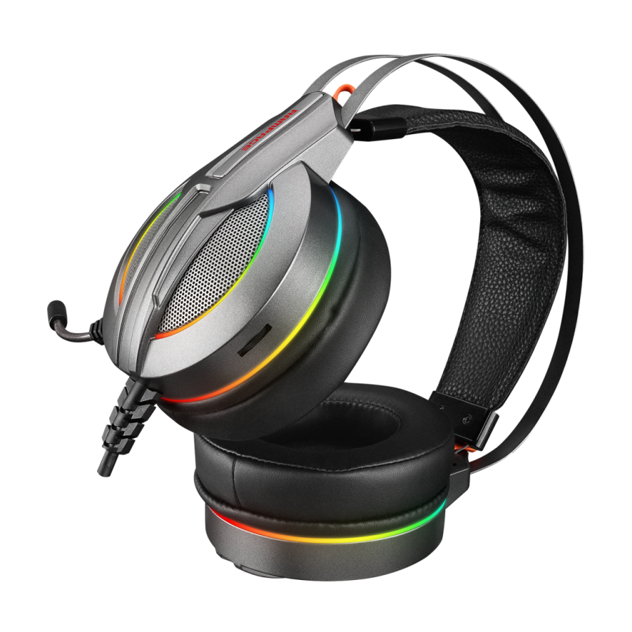 Slušalice sa mikrofonom gaming RAMPAGE RM-K6 STARK PLUS, metalic gray, USB, 7.1 surround, Double RGB, PC/PS4