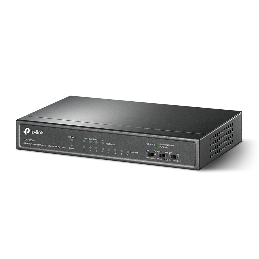 SWITCH TP-Link Tl-SF1008P, 8-port 10/100Mbps Desktop PoE Switch, 8 10/100Mbps RJ45 ports including 4 PoE ports, 57W PoE Power supply, steel case