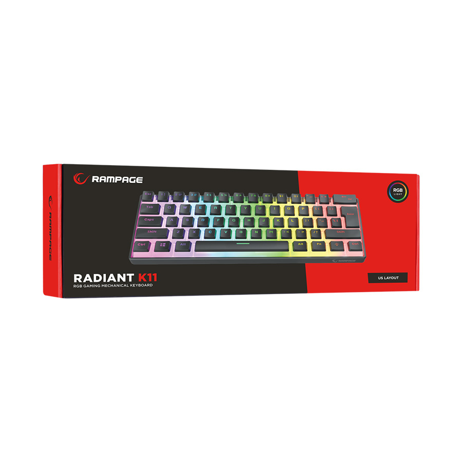 Tastatura gaming RAMPAGE RADIANT K11 black, Type-C, RGB, blue switch, US layout, pudding keycaps