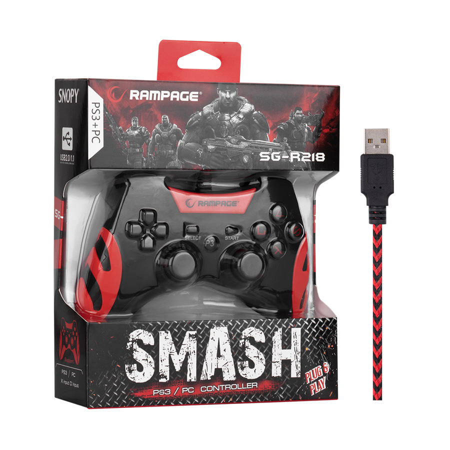 Game Pad gaming RAMPAGE Snopy SG-R218 PS3/PC X INPUT Red USB 1.8m Joypad, 22372
