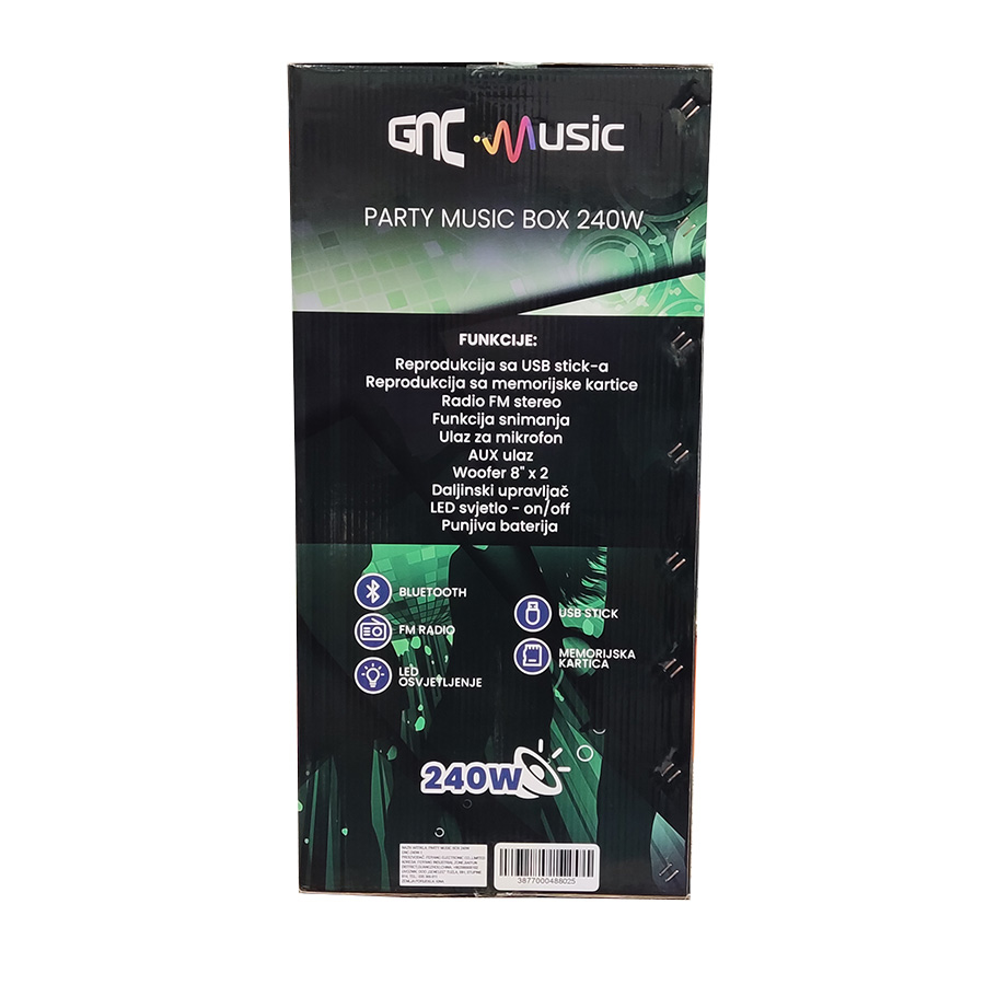 GNC MusicBox Party 240W bluetooth, karaoke, dva wireless mikrofona, USB, card, FM, LED, GNC-240W-1