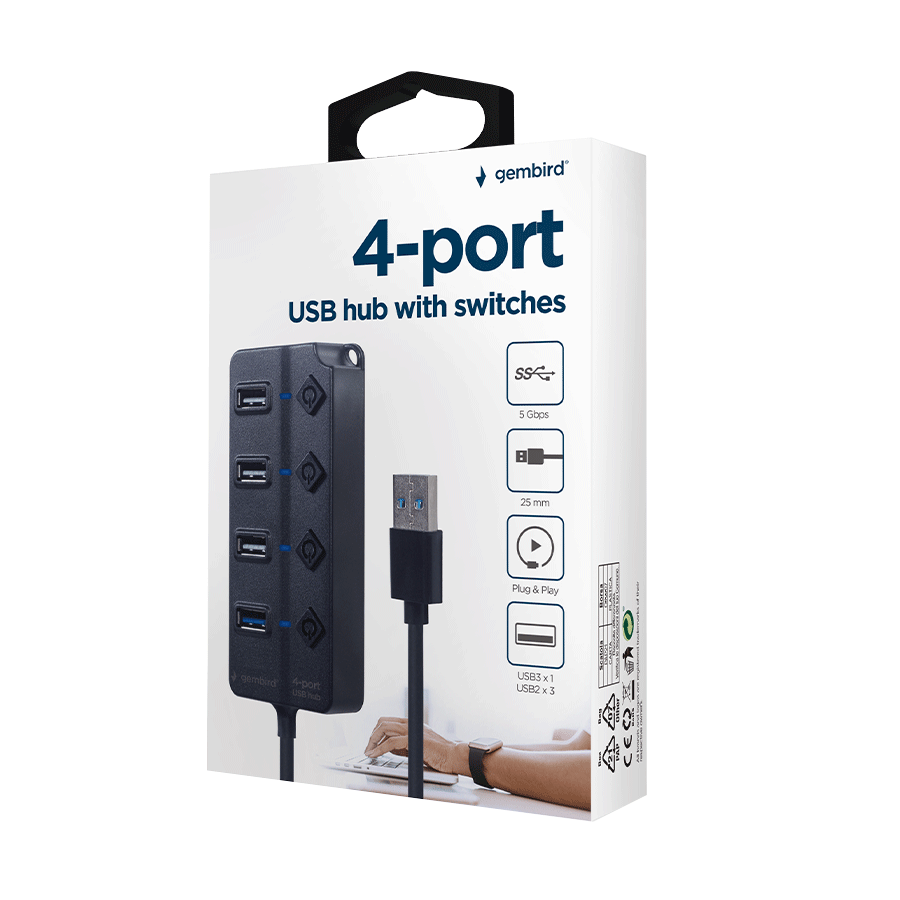 USB HUB 4-port 1 x USB 3.1 + 3 x USB 2.0 GEMBIRD UHB-U3P1U2P3P-01