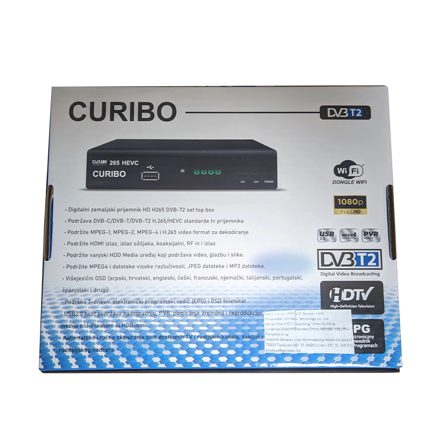 CURIBO TV RECEIVER DVB-T2/C H.265, aerial + cable
