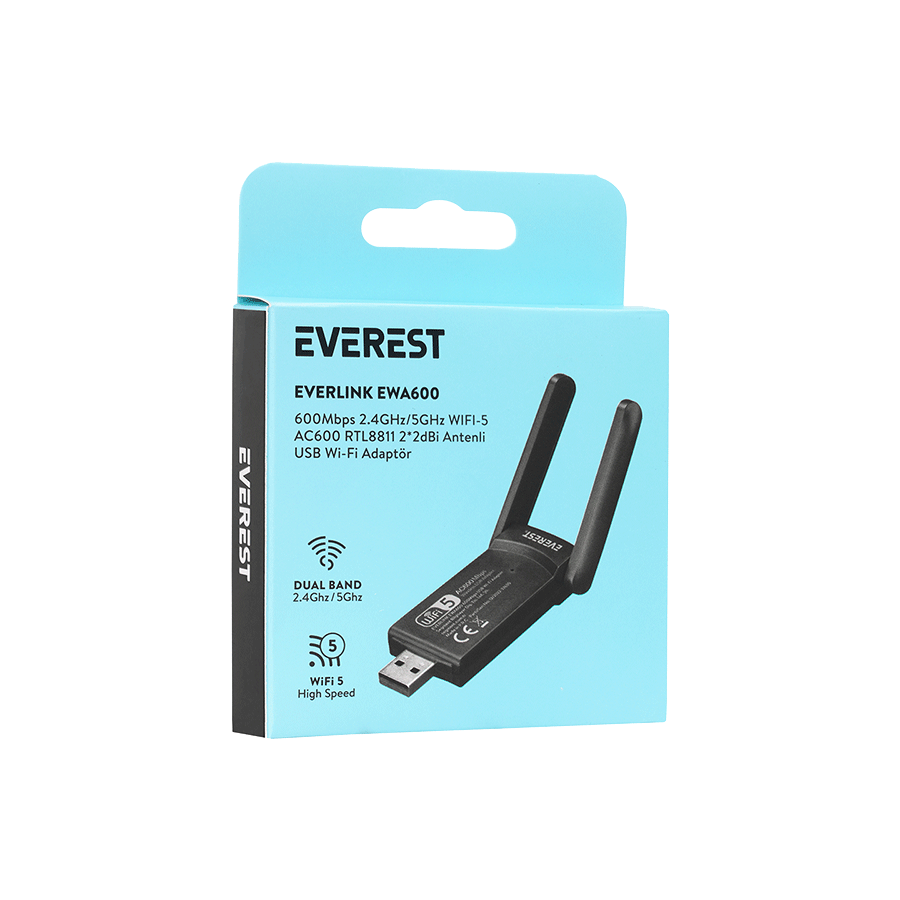 USB WLAN adapter Everest EWA600 600Mbps 2.4GHz/5GHz WIFI-5 AC600 RTL8811 2*2dBi antena, 37630
