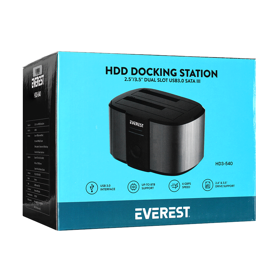 Postolje za dva externa 2,5" i 3.5" SATA HDD/SSD Everest HD3-540, USB3.0 SATA III 6Gbps 4TB / 6TB / 8TB Docking Harddisk Box