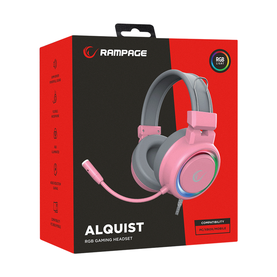 Slušalice sa mikrofonom gaming RAMPAGE SN-R10 ALQUIST pink, 3,5 mm, RGB