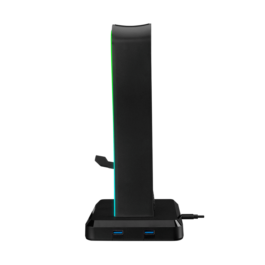 Postolje za slušalice gaming RAMPAGE RM-H77 X-BASE Black RGB Illuminated 4*USB Port Headphone Stand with Mouse Bungee Cord Holder